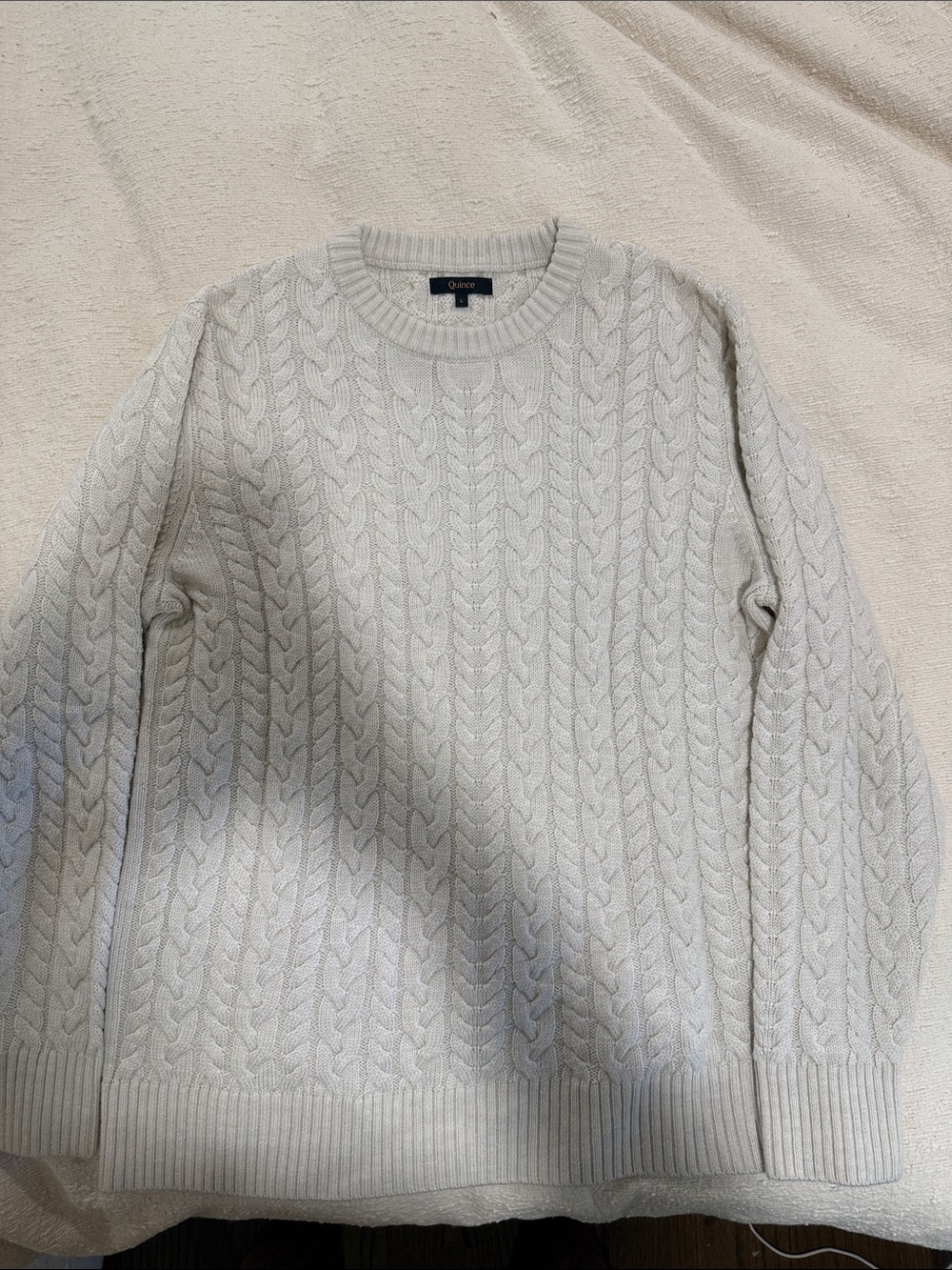 Quince Men's Merino Wool Cable Knit Crewneck Sweater in Natural White